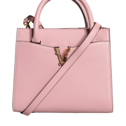 Pink Small Top Handle Grainy Calf Leather Crossbody Bag