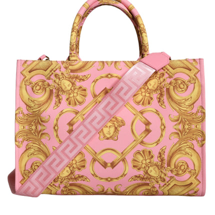 Pink Printed Large Fabric Leather Shopping Tote Bag