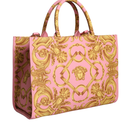 Pink Printed Large Fabric Leather Shopping Tote Bag