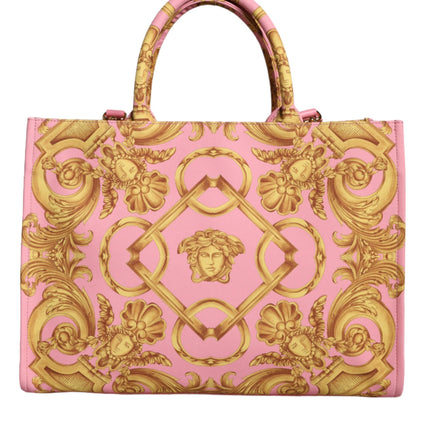 Pink Printed Large Fabric Leather Shopping Tote Bag