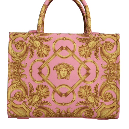 Pink Yellow Baroque Fabric Leather Shopping Tote Bag