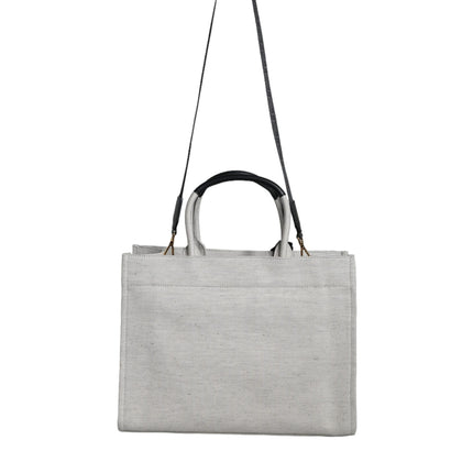 White Top Handle Canvas Leather Logo Crossbody Tote Bag