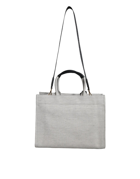 White Top Handle Canvas Leather Logo Crossbody Tote Bag