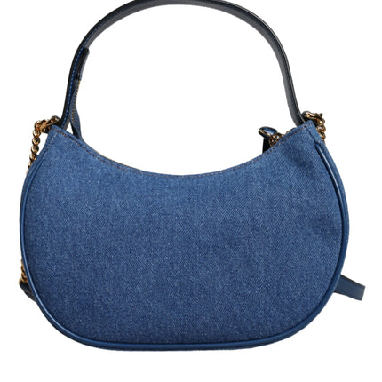 Blue Quilted Denim Leather Top Handle Shoulder Bag