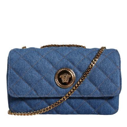 Blue Quilted Denim Leather Crossbody Shoulder Bag