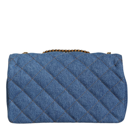 Blue Quilted Denim Leather Crossbody Shoulder Bag