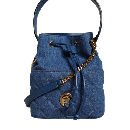 Blue Quilted Denim Leather Crossbody Shoulder Bag