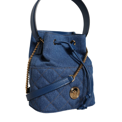 Blue Quilted Denim Leather Crossbody Shoulder Bag