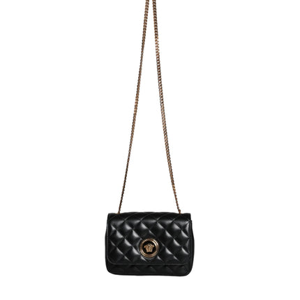 Black Quilted Lambskin Leather Crossbody Shoulder Bag