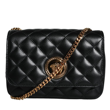 Black Quilted Lambskin Leather Crossbody Shoulder Bag