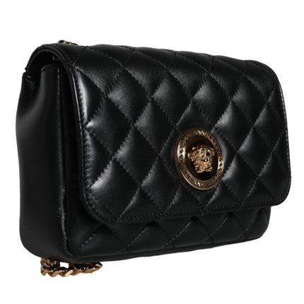 Black Quilted Lambskin Leather Crossbody Shoulder Bag