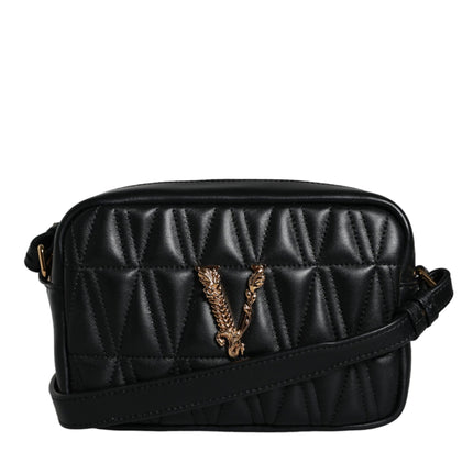 Black Quilted Lamb Leather Camera Case Shoulder Bag