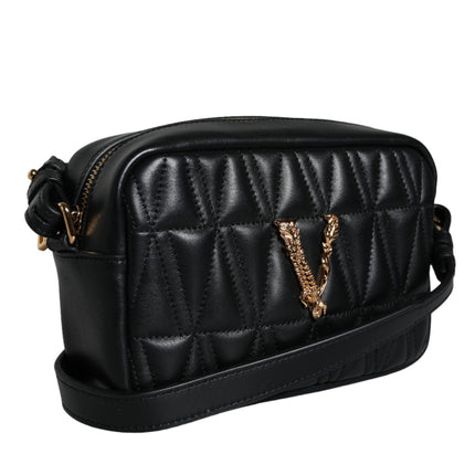 Black Quilted Lamb Leather Camera Case Shoulder Bag