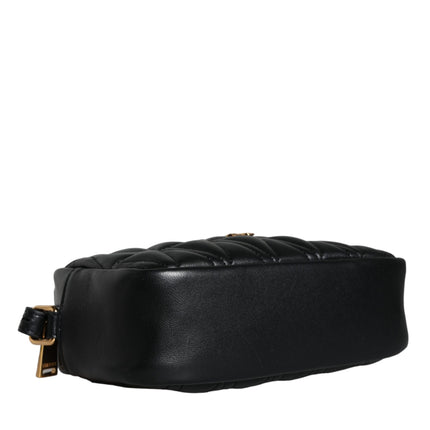 Black Quilted Lamb Leather Camera Case Shoulder Bag