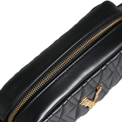 Black Quilted Lamb Leather Camera Case Shoulder Bag