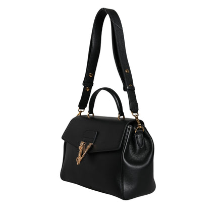 Black Top Handle Grainy Calfskin Leather Crossbody Bag