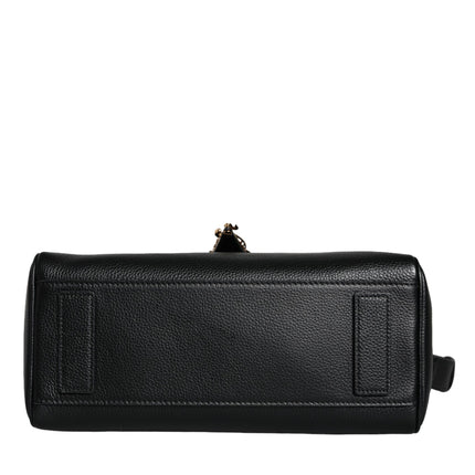 Black Top Handle Grainy Calfskin Leather Crossbody Bag