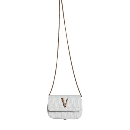 White Quilted Nappa Leather Crossbody Shoulder Bag