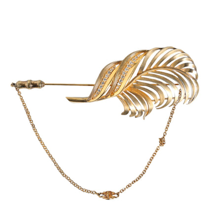 Gold Tone 925 Sterling Silver Leaf Crystal Chain Brooch