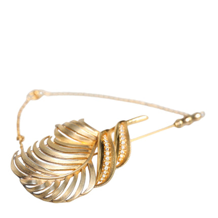 Gold Tone 925 Sterling Silver Leaf Crystal Chain Brooch