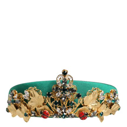 Green Silk Crystal Embellished Tiara Headband Crown Diadem