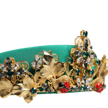 Green Silk Crystal Embellished Tiara Headband Crown Diadem