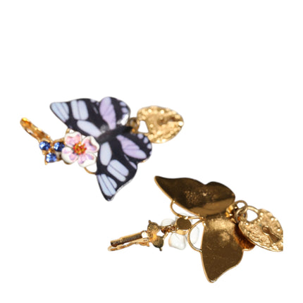 Gold Purple Crystal Butterfly Heart Locket Earrings