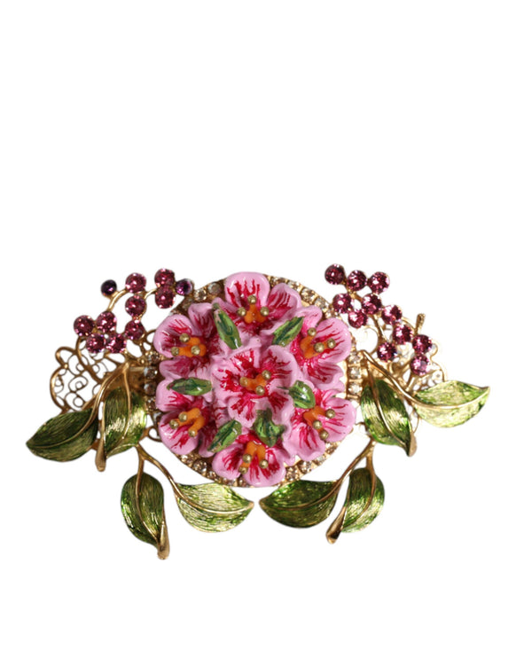 Gold Tone Brass Crystal Floral Hair Clip