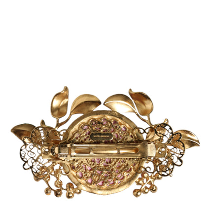 Gold Tone Brass Crystal Floral Hair Clip