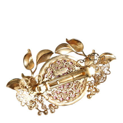 Gold Tone Brass Crystal Floral Hair Clip