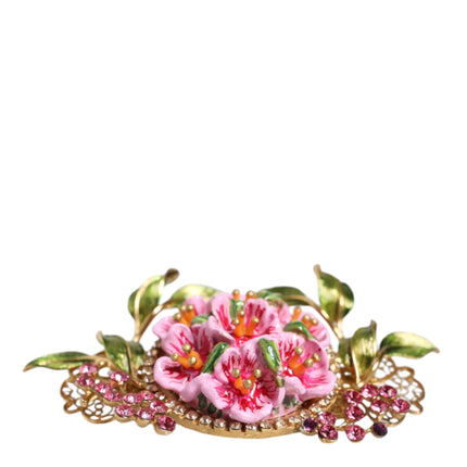 Gold Tone Brass Crystal Floral Hair Clip