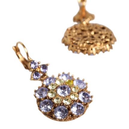 Gold Brass Crystal SICILY Clip Jewelry Dangling Earrings