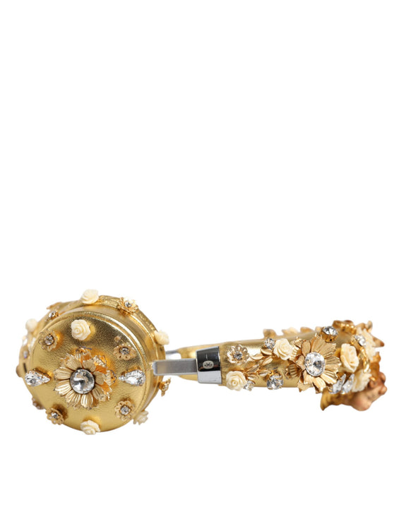 Gold Leather Floral Crystal Angel Headphones