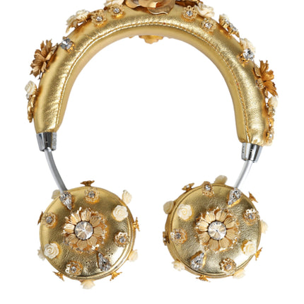 Gold Leather Floral Crystal Angel Headphones