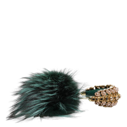 Green Gold Crystal Fur Headset Audio AUX Headphones