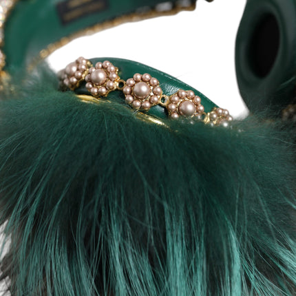 Green Gold Crystal Fur Headset Audio AUX Headphones