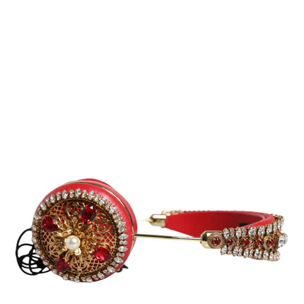 Red Nappa Leather Floral Crystal Headphone