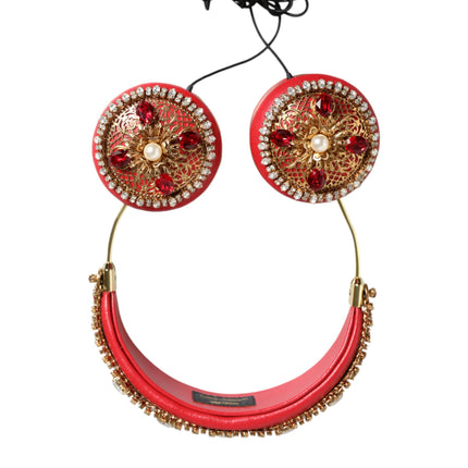 Red Nappa Leather Floral Crystal Headphone