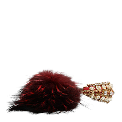 Red Gold Crystal Fur Headset Audio AUX Headphones