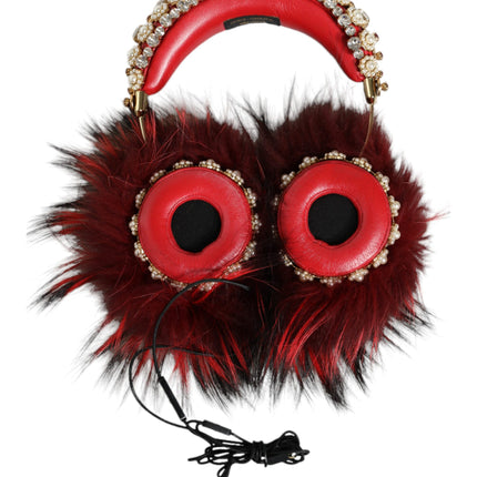 Red Gold Crystal Fur Headset Audio AUX Headphones