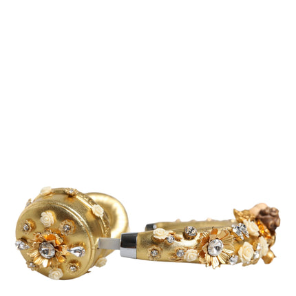 Gold Leather Floral Crystal Angel Headset Headphones