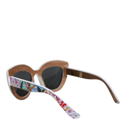 Multicolor Wood Crystal Brass Frame Floral Hand Paint Sunglasses