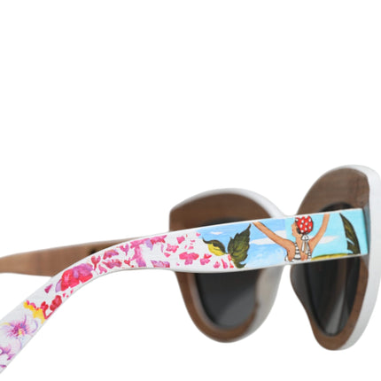 Multicolor Wood Crystal Brass Frame Floral Hand Paint Sunglasses