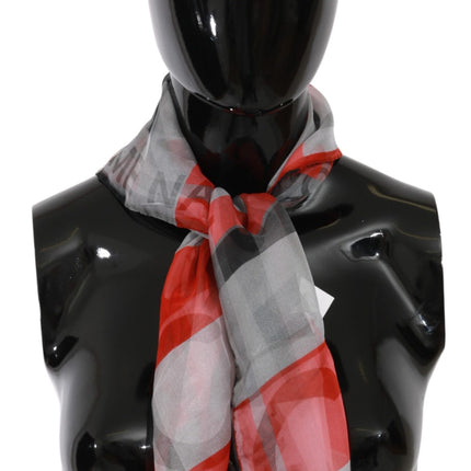 Gray Red 100% Silk Branded Scarf