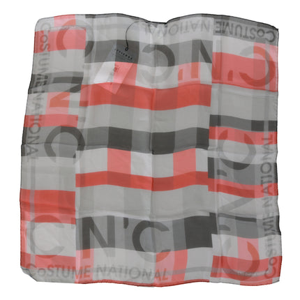 Gray Red 100% Silk Branded Scarf