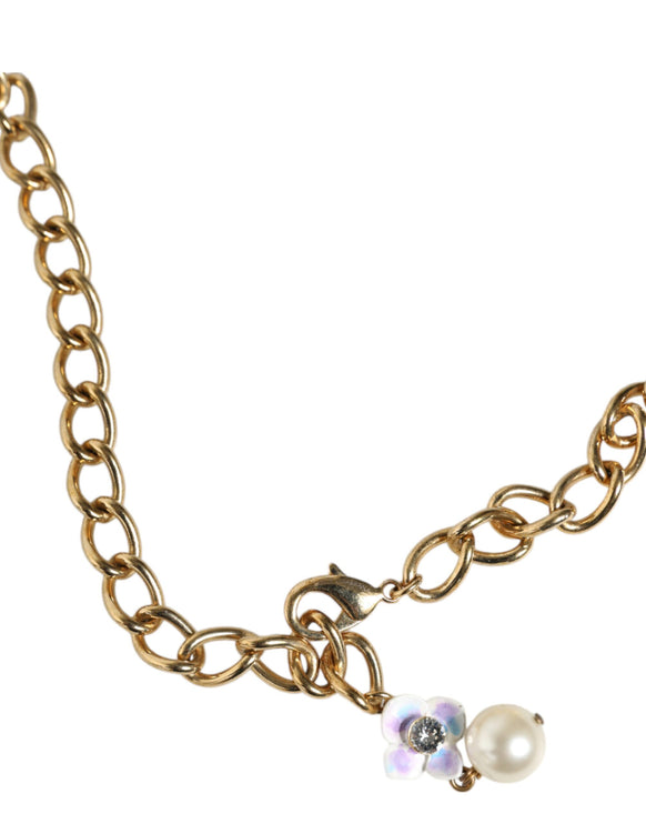 Multicolor Floral Decor Crystal Gold Brass Chain Necklace