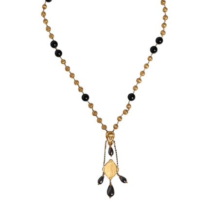 Gold Chain Brass Black Beaded Rosary Style Necklace