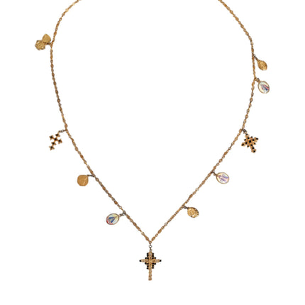 Gold Tone Brass Chain Religious Cross Pendant Necklace