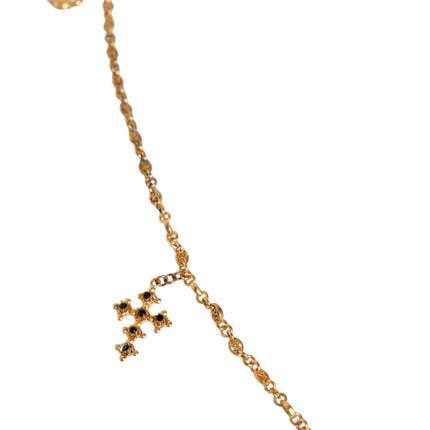 Gold Tone Brass Chain Religious Cross Pendant Necklace