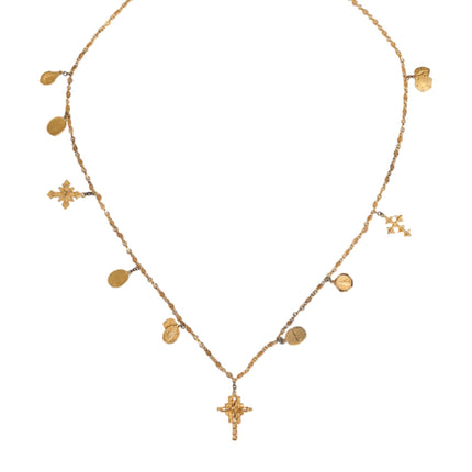 Gold Tone Brass Chain Religious Cross Pendant Necklace